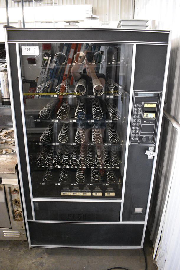 WOW! Metal Commercial Snack Vending Machine w/ Bill Acceptor. 38x35x72. Tested and Powers On But Display Is Inoperable