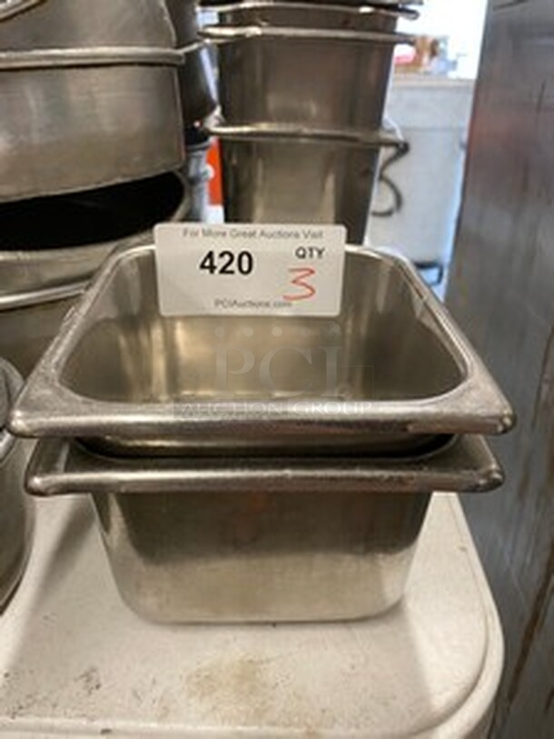 2 Stainless Steel 1/6 Size Drop In Bins. 1/6x4. 2 Times Your Bid!
