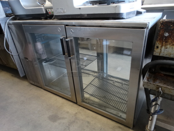 NICE! Perlick Model PS2DS Stainless Steel Commercial Back Bar Pass Through Cooler Merchandiser. 115 Volts, 1 Phase. 27x25x24. Tested and Powers On But Does Not Get Cold
