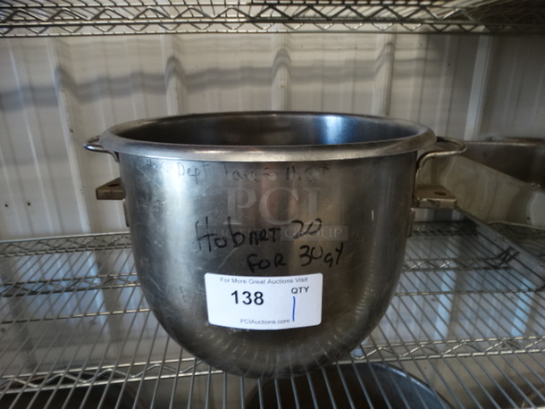 Hobart D20 Stainless Steel Commercial 20 Quart Mixing Bowl. 16.5x14x11.5
