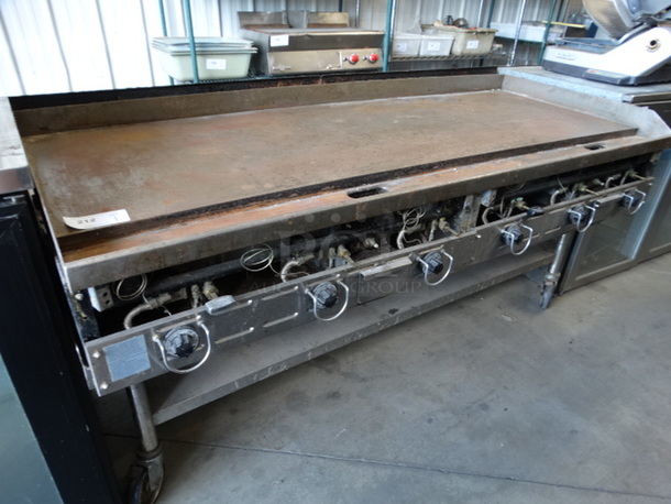 NICE! Metal Commercial Floor Style Gas Powered Flat Top Griddle on Commercial Casters. 72x33x34