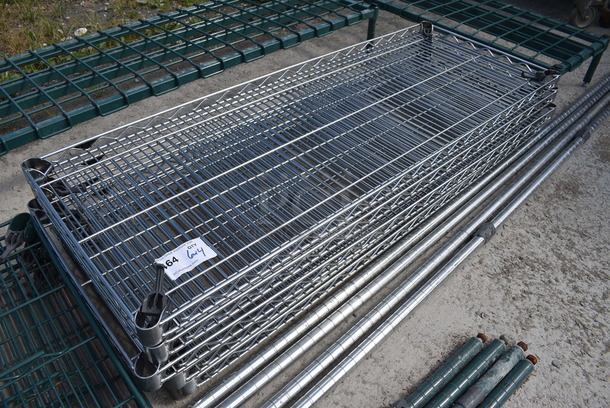 ALL ONE MONEY! Lot of 6 Chrome Finish Metro Shelves and 4 Poles! 48x18x1.5, 86