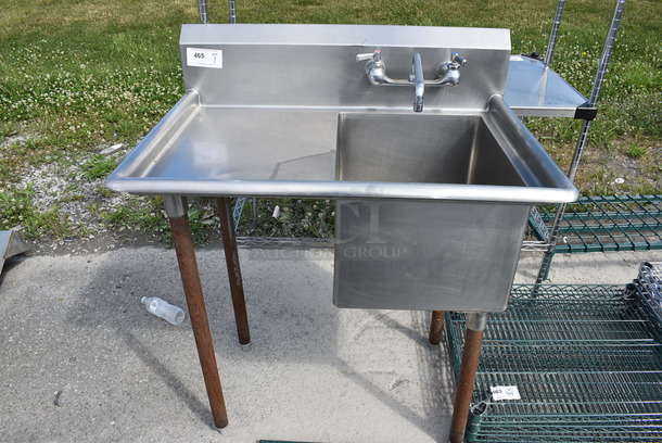Stainless Steel Commercial Single Bay Sink w/ Left Side Drainboard, Faucet and Handles. 36x26x43. Bays 16x20x12. Drainboards 16x22x2
