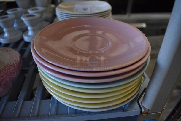 9 Ceramic Various Colored Saucers. 6x6x1. 9 Times Your Bid!