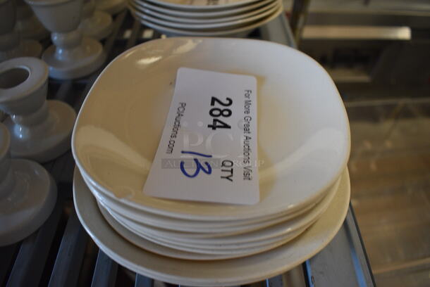 13 White Ceramic Plates. 5.5x5.5x1, 6.5x6.5x1. 13 Times Your Bid!