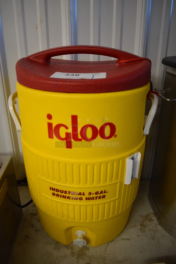 Igloo Yellow and Red Poly Water Cooler Dispenser. 13x13x21