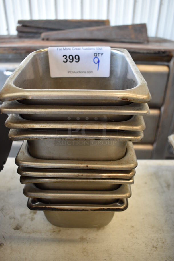 9 Stainless Steel 1/6 Size Drop In Bins. 1/6x4. 9 Times Your Bid!
