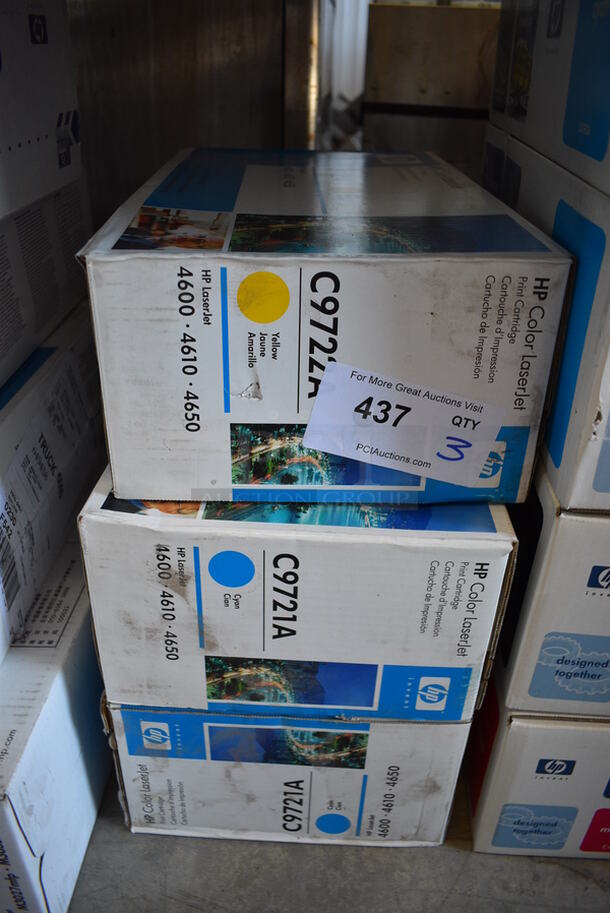 3 Various Boxes of Ink. C9722A, Two C9721A. 3 Times Your Bid!
