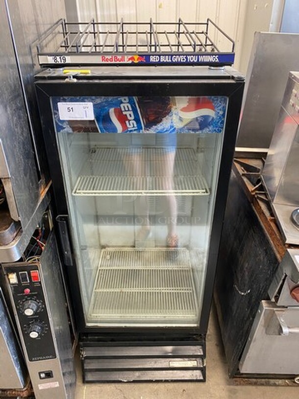 NICE! Beverage Air Model MT10 Metal Commercial Single Door Reach In Cooler Merchandiser. 115 Volts, 1 Phase. 24x25x55. Tested and Powers On But Does Not Get Cold