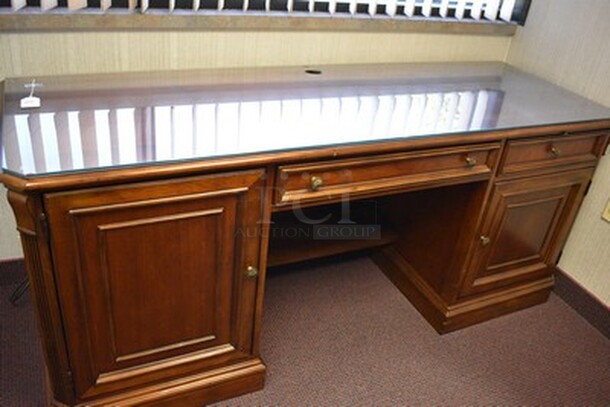 BEAUTIFUL! Custom Made Hooker Brand Desk With Printer Drawer, Note Card Organizer, and Built In Outlets, USB, Internet Hookups. 72x24x31. - Image 1 of 12