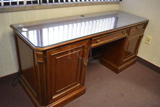 BEAUTIFUL! Custom Made Hooker Brand Desk With Printer Drawer, Note Card Organizer, and Built In Outlets, USB, Internet Hookups. 72x24x31. - Image 2 of 12
