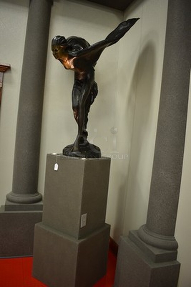 ONE OF A KIND! Solid Bronze Rolls Royce Emblem "Spirit of Ecstasy" Statue With Charles Sykes Autograph On Custom Light-Up Base. 24x24x111. Tested and Working! - Image 2 of 10