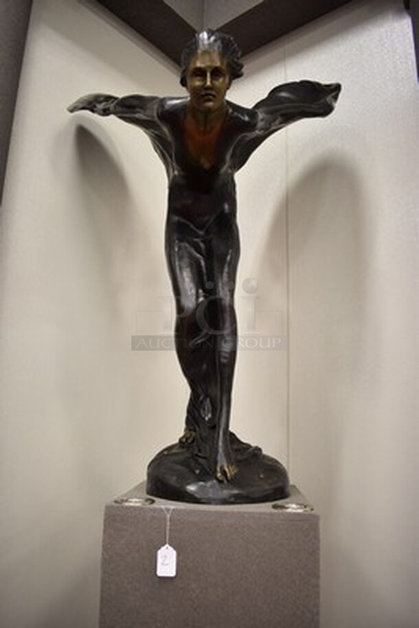 ONE OF A KIND! Solid Bronze Rolls Royce Emblem "Spirit of Ecstasy" Statue With Charles Sykes Autograph On Custom Light-Up Base. 24x24x111. Tested and Working! - Image 8 of 10