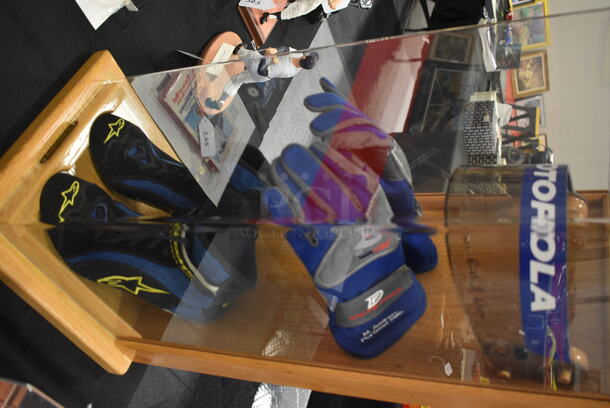 ONE OF A KIND! Gear Worn By Michael Andretti From 2001 Freightliner/G.I. Joes 200 In Custom Display Case. Autographed By Michael Andretti! 13x13x25 - Image 2 of 8