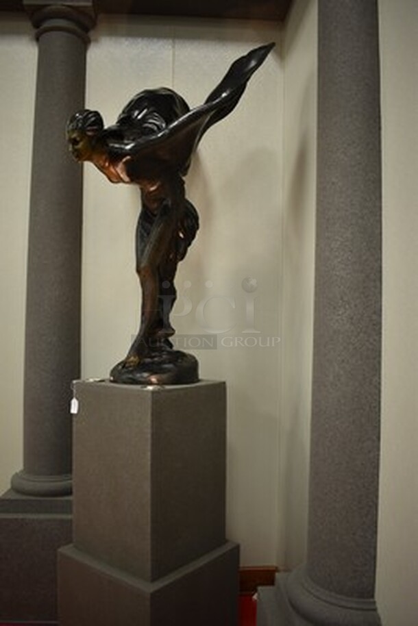 ONE OF A KIND! Bronze Rolls Royce Emblem "Spirit of Ecstasy" Statue With Charles Sykes Autograph On Custom Light-Up Base. 24x24x111. Tested and Working! - Image 2 of 10