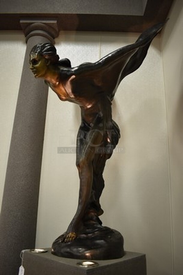 ONE OF A KIND! Bronze Rolls Royce Emblem "Spirit of Ecstasy" Statue With Charles Sykes Autograph On Custom Light-Up Base. 24x24x111. Tested and Working! - Image 3 of 10
