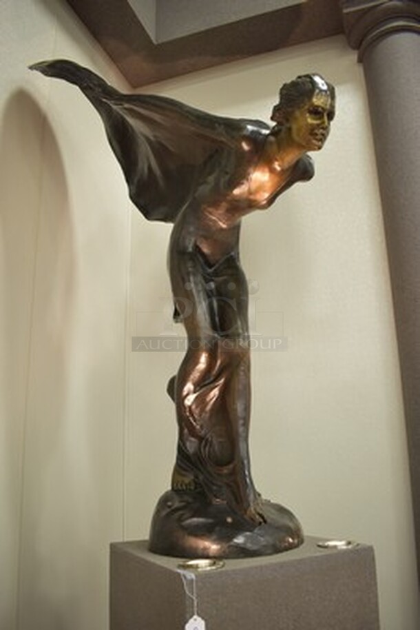 ONE OF A KIND! Bronze Rolls Royce Emblem "Spirit of Ecstasy" Statue With Charles Sykes Autograph On Custom Light-Up Base. 24x24x111. Tested and Working! - Image 4 of 10