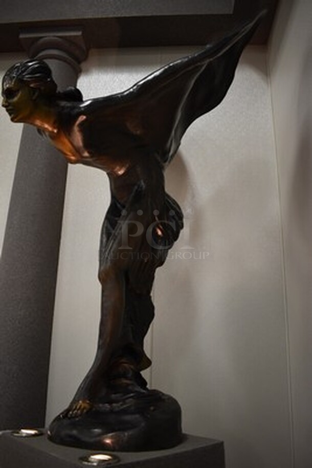 ONE OF A KIND! Bronze Rolls Royce Emblem "Spirit of Ecstasy" Statue With Charles Sykes Autograph On Custom Light-Up Base. 24x24x111. Tested and Working! - Image 6 of 10