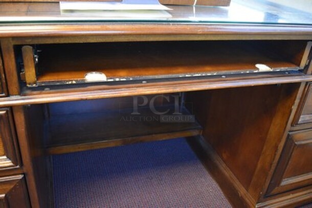 BEAUTIFUL! Hooker Brand Desk With 6 Drawers And Glass Top. 72x33x31 - Image 6 of 10