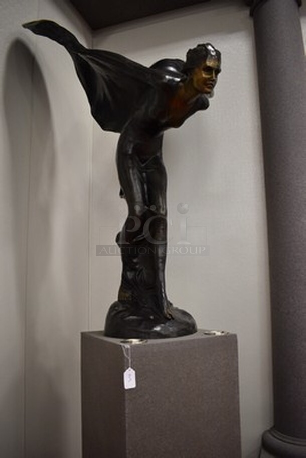ONE OF A KIND! Bronze Rolls Royce Emblem "Spirit of Ecstasy" Statue With Charles Sykes Autograph On Custom Light-Up Base. 24x24x111. Tested and Working! - Image 9 of 10