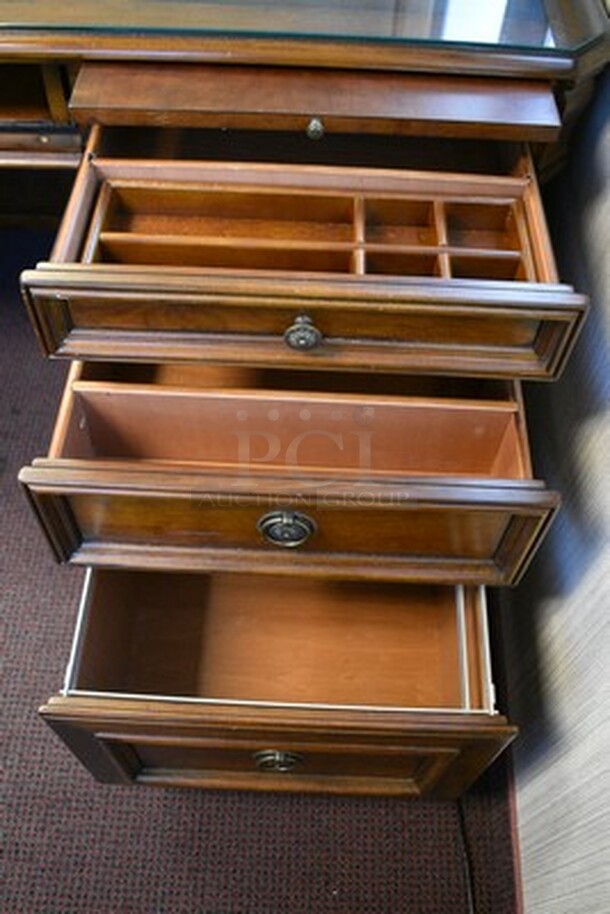 BEAUTIFUL! Hooker Brand Desk With 6 Drawers And Glass Top. 72x33x31 - Image 9 of 10
