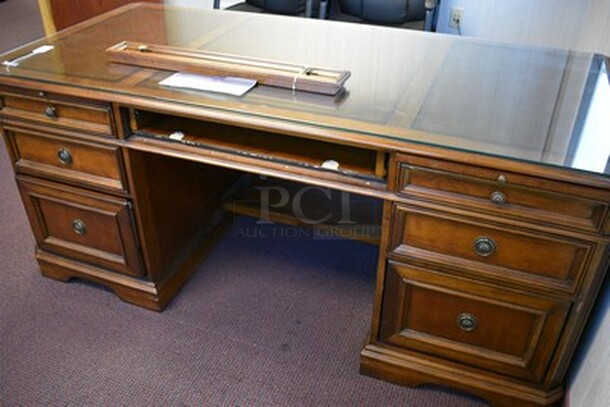 BEAUTIFUL! Hooker Brand Desk With 6 Drawers And Glass Top. 72x33x31 - Image 10 of 10