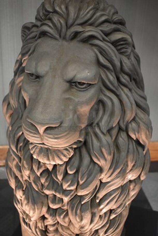 GORGEOUS! Concrete Lion Statue On Black Platform With 2 Lights. 55x29.5x111. Tested and Working! - Image 4 of 10