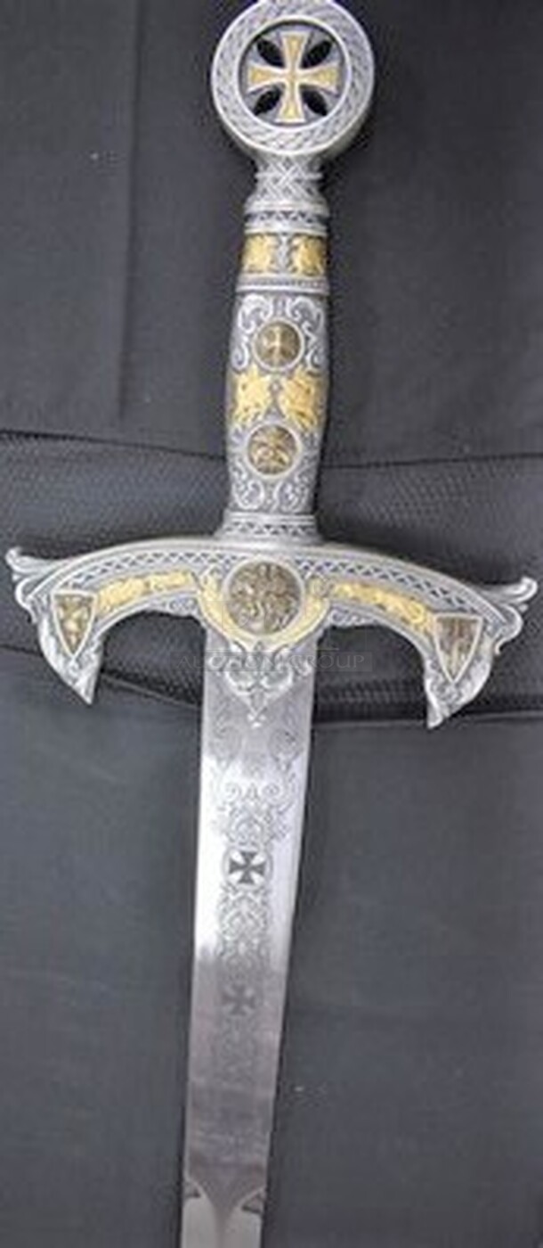 AWESOME! Knights Templar Sword Silver Beautiful Silver Sword of Templar Order. Symbols of Knights Templar-Templar Cross and Seal. 46x1x9