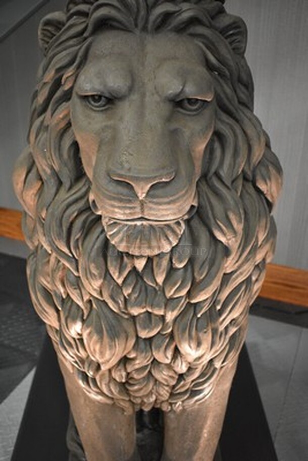 GORGEOUS! Concrete Lion Statue On Black Platform With 2 Lights. 55x29.5x111. Tested and Working! - Image 4 of 10