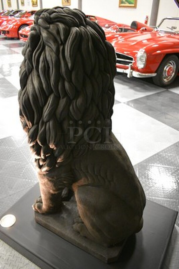 GORGEOUS! Concrete Lion Statue On Black Platform With 2 Lights. 55x29.5x111. Tested and Working! - Image 7 of 10