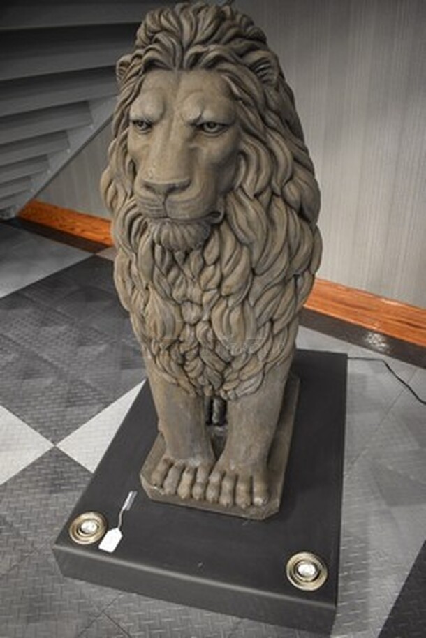 GORGEOUS! Concrete Lion Statue On Black Platform With 2 Lights. 55x29.5x111. Tested and Working! - Image 10 of 10
