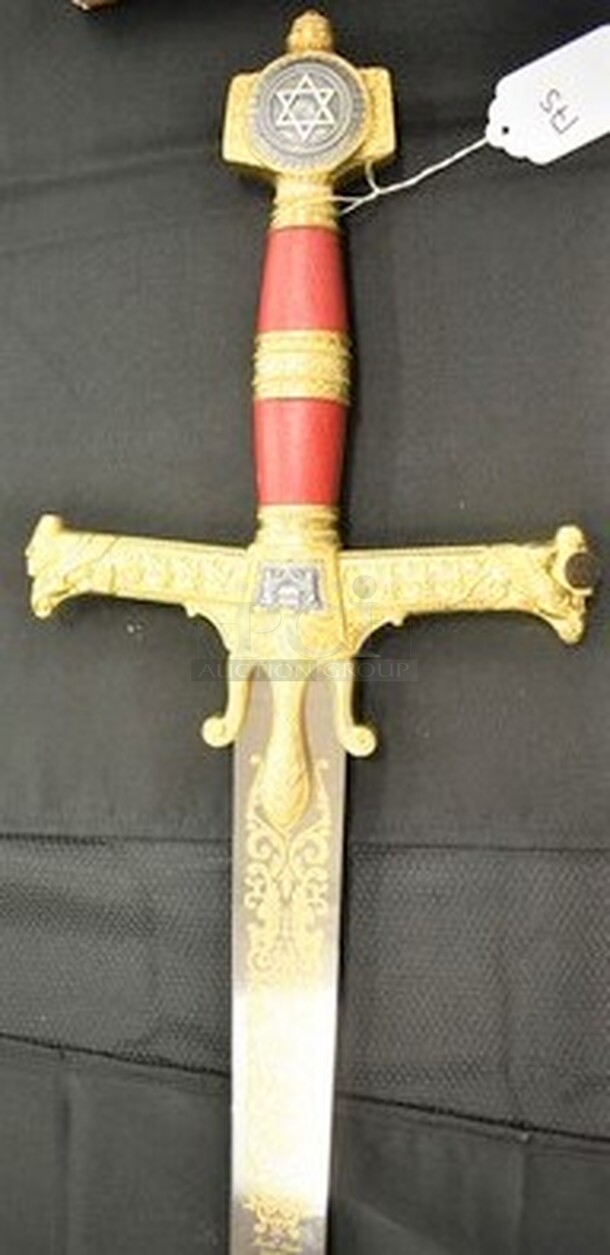 BEAUTIFUL! King Solomon Sword Gold by Marto Model 586. Judaic Symbols: Star of David , Lions of Judea and the Ark of the Covenant. Stainless Steel Blade with Judaic Etchings, 24K Gold Medallions. Ancient Judaic Sword. 47x1x10 - Image 1 of 11