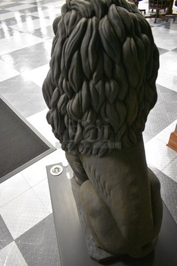 GORGEOUS! Concrete Lion Statue On Black Platform With 2 Lights. 55x29.5x111. Tested and Working! - Image 10 of 10