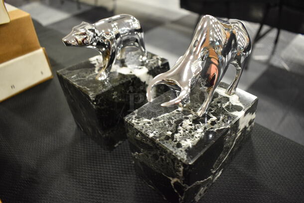 2 Marble and Metal Bookends. All In One  Money! - Image 2 of 3