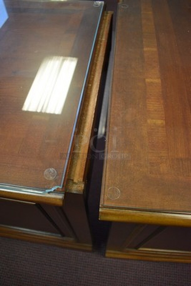 BEAUTIFUL! Hooker Furniture Brookhaven L Shaped Desk With 5 Drawers and Pull Out Printer Drawer With Glass Table Top. Small Section 49x24.5x31. Large Section 67x28x31. - Image 3 of 10