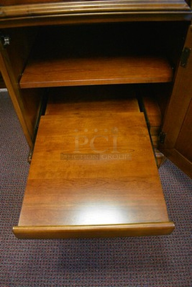 BEAUTIFUL! Hooker Furniture Brookhaven L Shaped Desk With 5 Drawers and Pull Out Printer Drawer With Glass Table Top. Small Section 49x24.5x31. Large Section 67x28x31. - Image 9 of 10