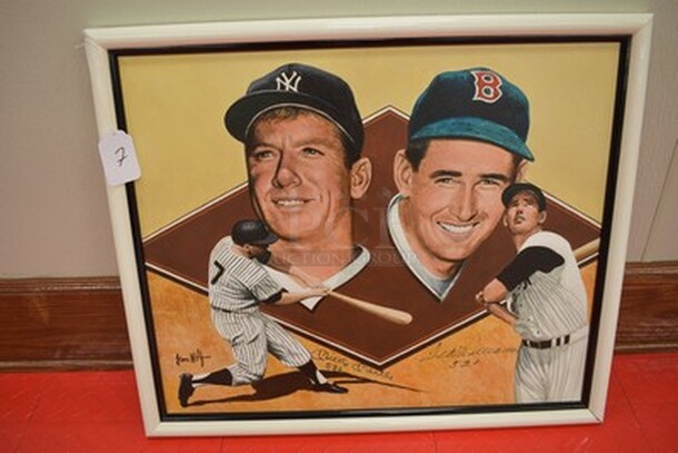 EXQUISITE! Leon Wolf Manufactured Painting of Mickey Mantle and Ted Williams. Painting signed by Leon Wolf, Mickey Mantle, and Ted Williams. Comes With Letter of Authenticity! 