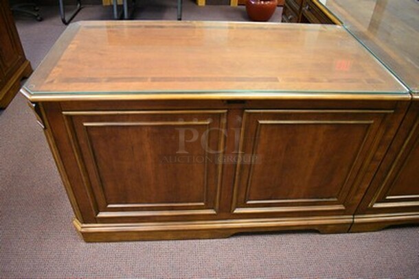 BEAUTIFUL! Hooker Furniture Brookhaven L Shaped Desk With 5 Drawers and Pull Out Printer Drawer With Glass Table Top. Small Section 49x24.5x31. Large Section 67x28x31. - Image 3 of 12