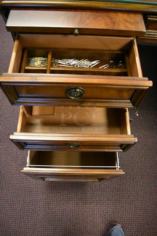 BEAUTIFUL! Hooker Furniture Brookhaven L Shaped Desk With 5 Drawers and Pull Out Printer Drawer With Glass Table Top. Small Section 49x24.5x31. Large Section 67x28x31. - Image 6 of 12