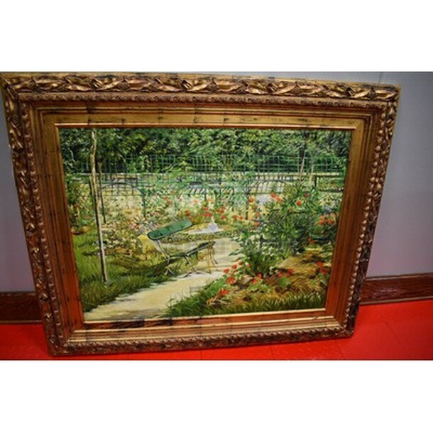 AMAZING! The Artist's Garden-Versailles Oil Painting By Edouard Manet In Custom Frame From Art Dealer Ed Mero! 53x3x44 - Image 1 of 8