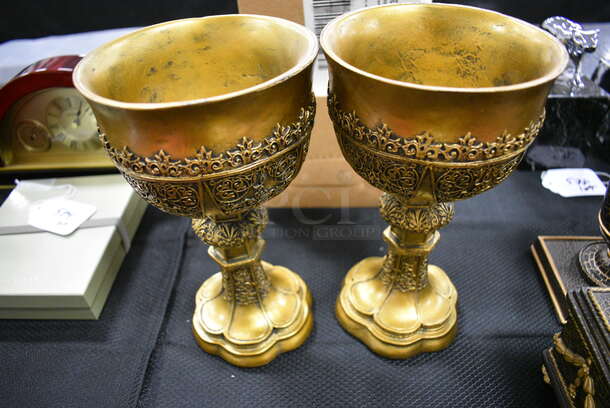 2 Medievil Design Toscano Gold Painted Holy Grail. 2x Your Bid! - Image 1 of 6