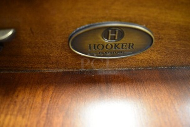 BEAUTIFUL! Hooker Furniture Brookhaven L Shaped Desk With 5 Drawers and Pull Out Printer Drawer With Glass Table Top. Small Section 49x24.5x31. Large Section 67x28x31. - Image 9 of 12