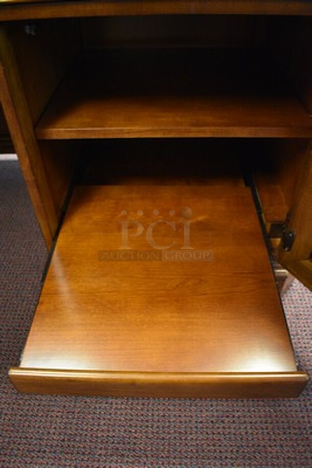 BEAUTIFUL! Hooker Furniture Brookhaven L Shaped Desk With 5 Drawers and Pull Out Printer Drawer With Glass Table Top. Small Section 49x24.5x31. Large Section 67x28x31. - Image 11 of 12
