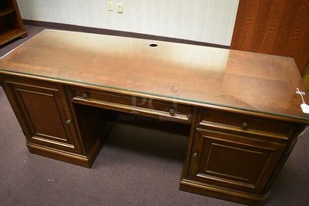BEAUTIFUL! Custom Made Hooker Brand Desk With Printer Drawer, Note Card Organizer, and Built In Outlets, USB, Internet Hookups. 72x24x31. - Image 1 of 12
