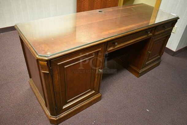 BEAUTIFUL! Custom Made Hooker Brand Desk With Printer Drawer, Note Card Organizer, and Built In Outlets, USB, Internet Hookups. 72x24x31. - Image 4 of 12