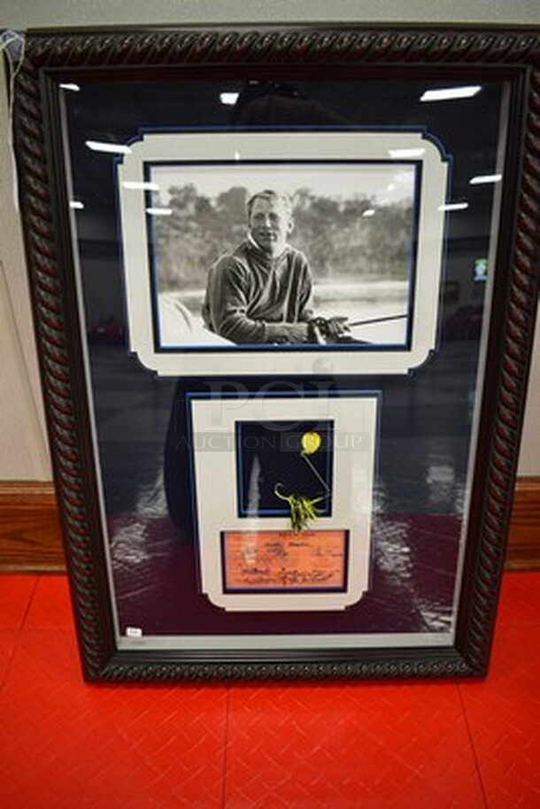 RARE! Shadow Box Containing Mickey Mantle's Fishing Lure Bought From Mickey Mantle Estate Sale, Reproduction of Mickey Mantle Fishing License and Picture of Mickey Mantle. Comes with Certificate of Authenticity!