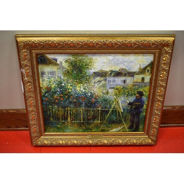 STUNNING! Monet Painting in His Garden Oil Painting By Pierre Auguste Renoir In Custom Frame From Art Dealer Ed Mero! 31x2x28 - Image 1 of 8