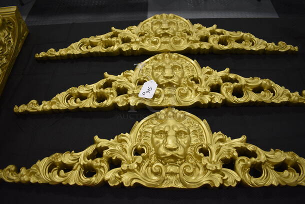 3 Lion Gold Colored Wall Decor! 38x1.5x9. 3x Your Bid!