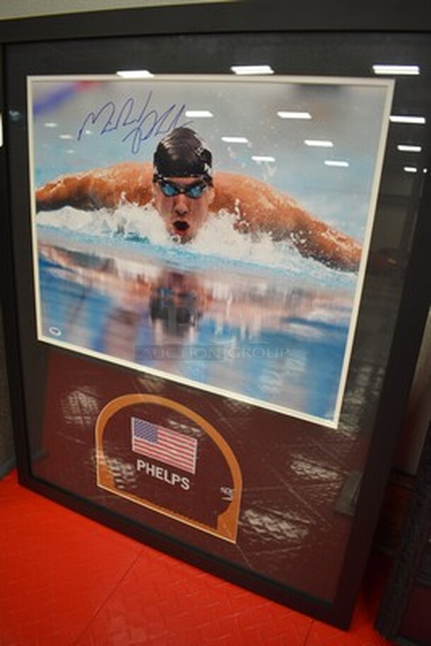 AWESOME! Signed Michael Phelps Picture With Swim Cap. Comes with Certificate of Authenticity. 26x1x32.5 - Image 2 of 12