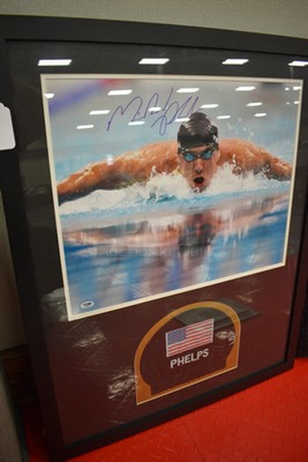 AWESOME! Signed Michael Phelps Picture With Swim Cap. Comes with Certificate of Authenticity. 26x1x32.5 - Image 3 of 12
